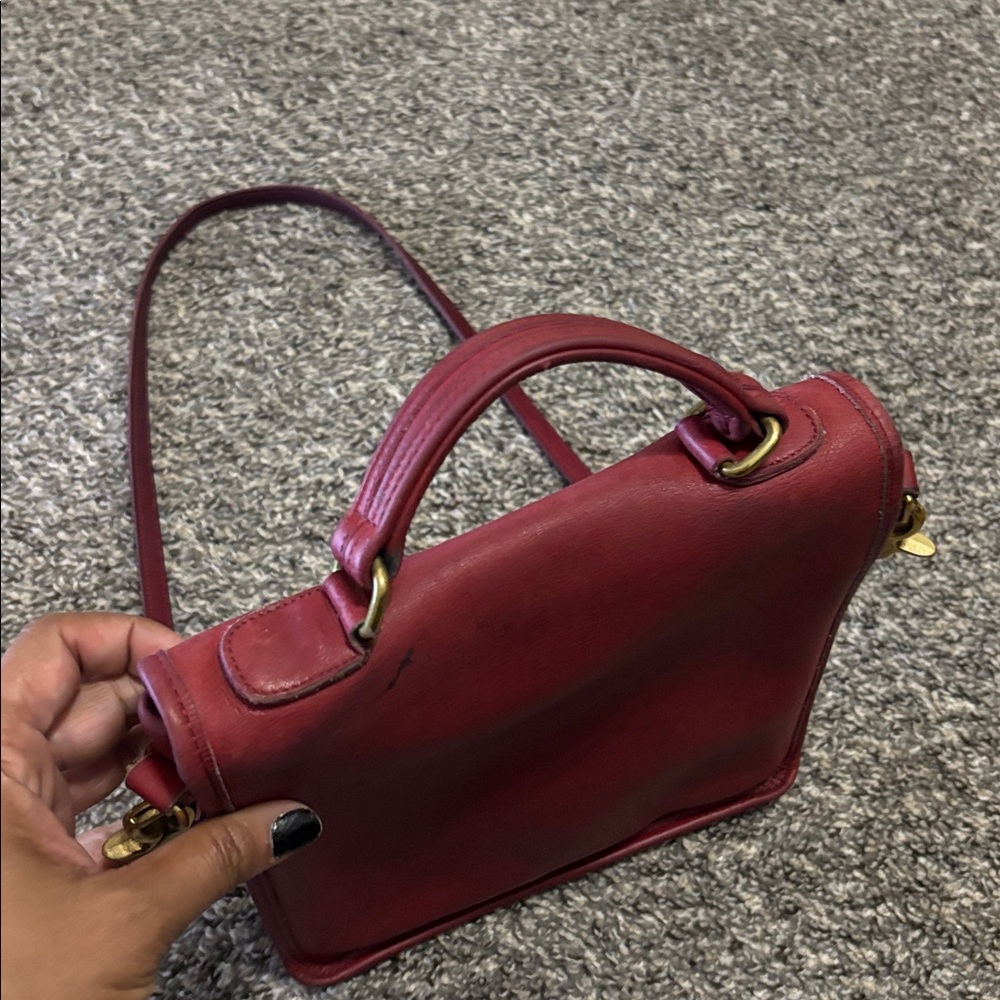 Vintage Coach Station Bag 5130 Rare Red Leather Authentic STAINED DISCOLORED - Picture 4 of 10